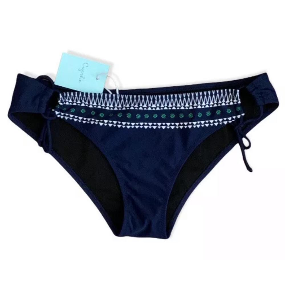 Cupshe Womens Bikini Swim Bottom Navy Blue Lined Side Tie Geometric M New